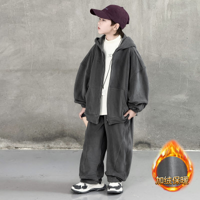 男童秋冬加绒外套套装2025新款