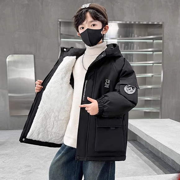 男童秋冬加绒派克服2025新款