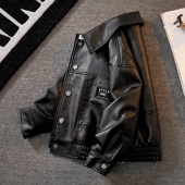 皮衣中大童男孩春季 儿童装 2026新款 外套春秋款 夹克酷帅潮 男童春装