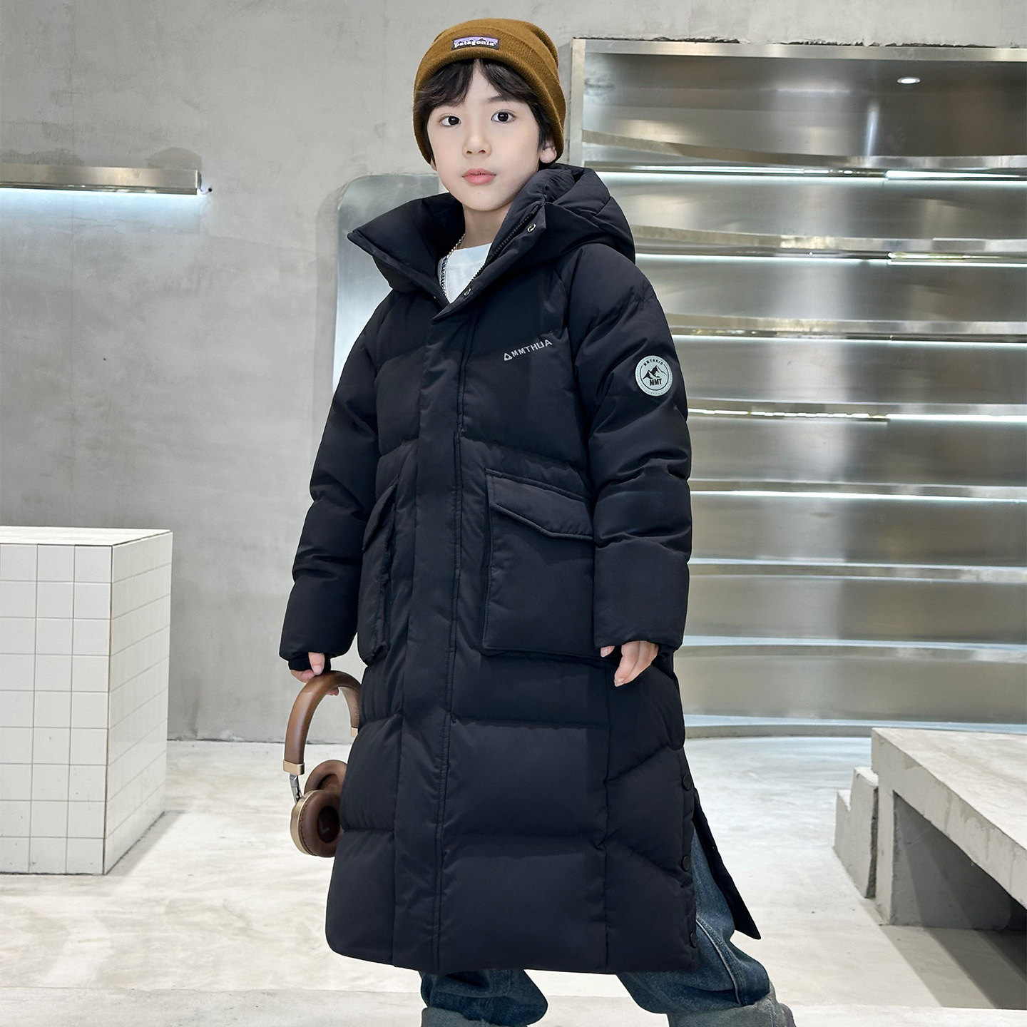 儿童装男童棉服冬装2025新款男孩大童中长款冬季棉袄加厚保暖外套