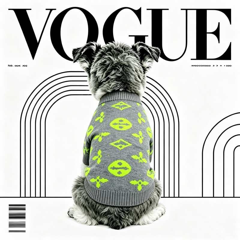 狗狗毛衣秋冬保暖针织衫宠物服装中小型犬灰色几何图案猫咪衣服