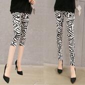 中老年妈妈装 春夏外穿时尚 长裤 紧身裤 子 高腰打底裤 弹力花裤 女薄款