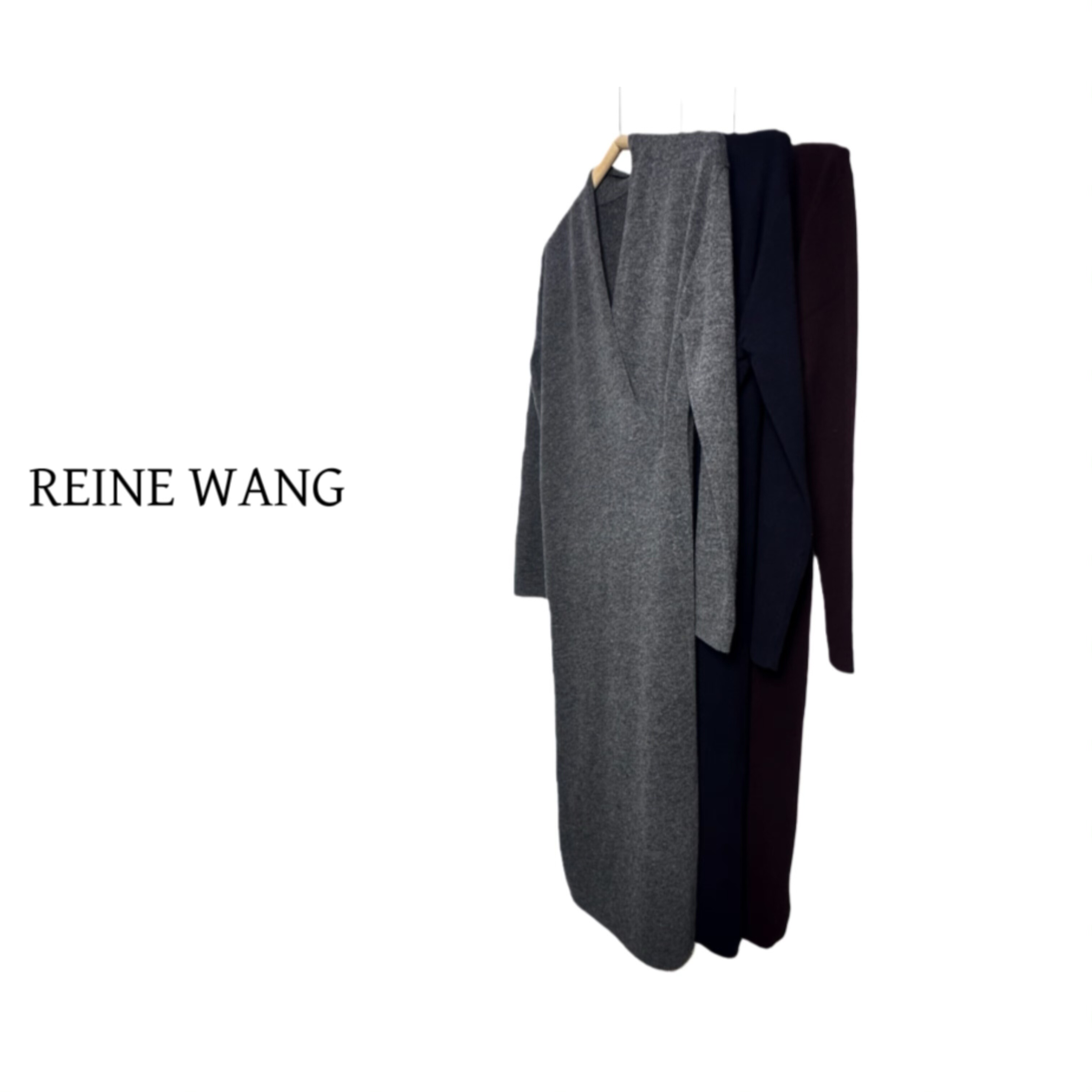 REINE WANG 极简设计款高级感气质百搭显瘦V领针织衫连衣裙