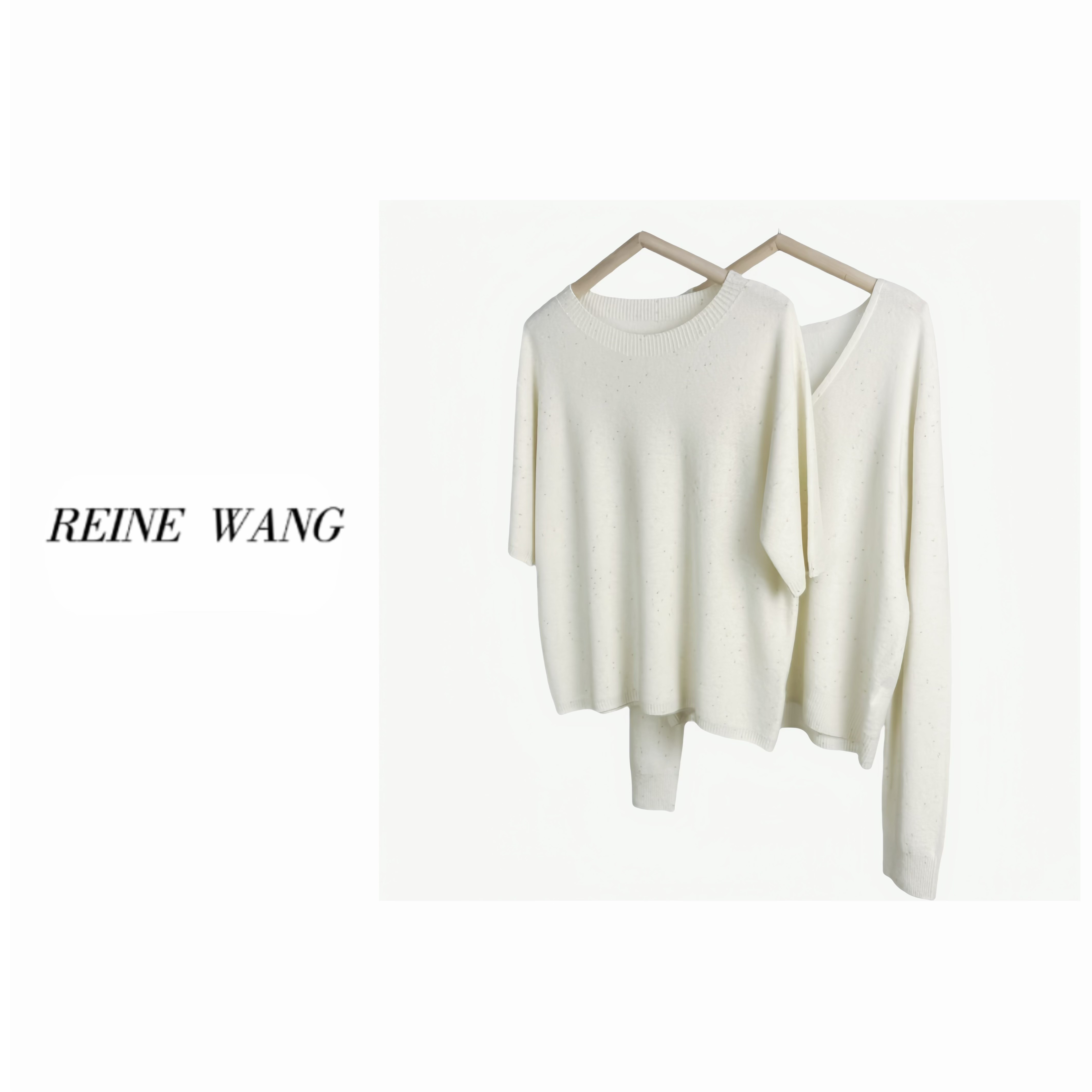 REINE WANG 柔软暖白精致细节控温柔气质针织系列款 短袖 开衫