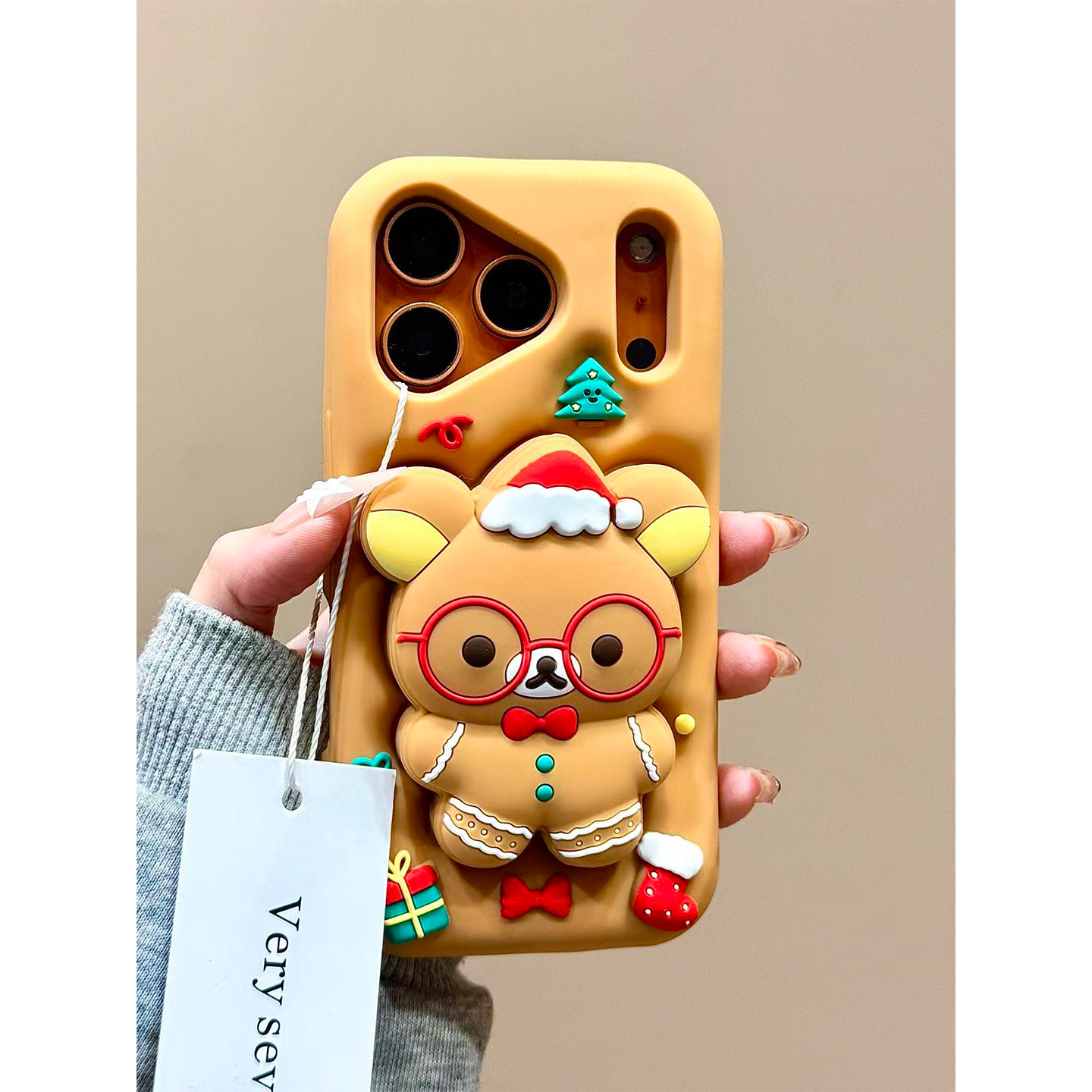 可爱圣诞树轻松熊伸缩支架适用iPhone17promax手机壳硅胶苹果17新款16pro全包14防摔15pm女款17pro超好看独特