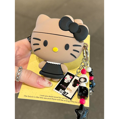 千金风卡通可爱黑皮Kitty猫防尘塞适用AirPods4代耳机壳Pro3代苹果蓝牙Pro2代软1/2代硅胶3代防摔Pro三代女款