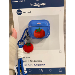 3代软硅胶Pro2防摔Pro三代女款 韩系克莱因蓝涂鸦西红柿番茄适用AirPods4代耳机壳苹果AirPodsPro3代蓝牙1