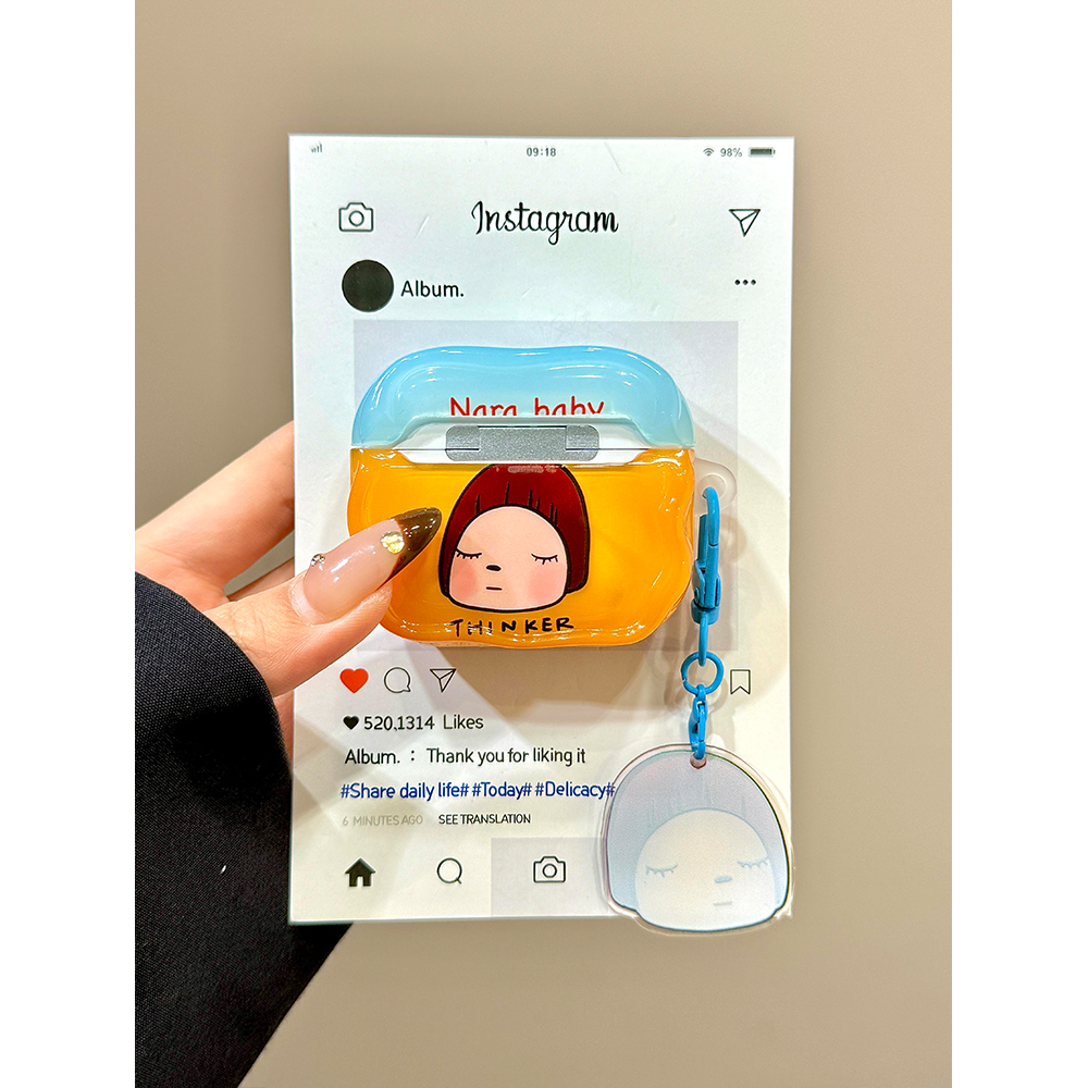 ins超火卡通可爱奈良美治女孩适用苹果AirPods4代耳机壳AirPodsPro二代软AirPods1/2硅胶pro2保护套3代防摔壳