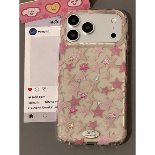 韩系ins超仙女粉色鎏金星星适用iPhone17promax手机壳软苹果16Pro新款15全包16pm防摔17女款17Pro独特超好看
