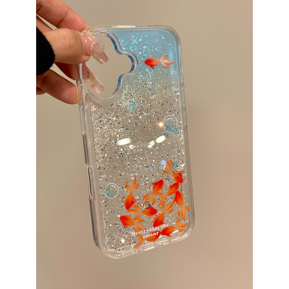 ins风流沙闪粉晕染蓝好运锦鲤金鱼适用iphone15proma