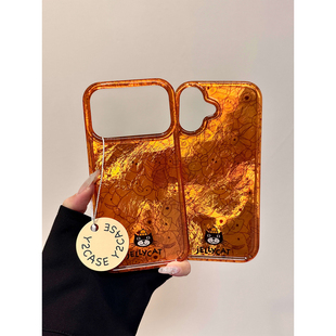 ins秋意枫叶橙可爱吉利猫适用iphone17promax手机壳苹果17Pro韩系15promax新款14Pro全包17防摔女款16Pro双层