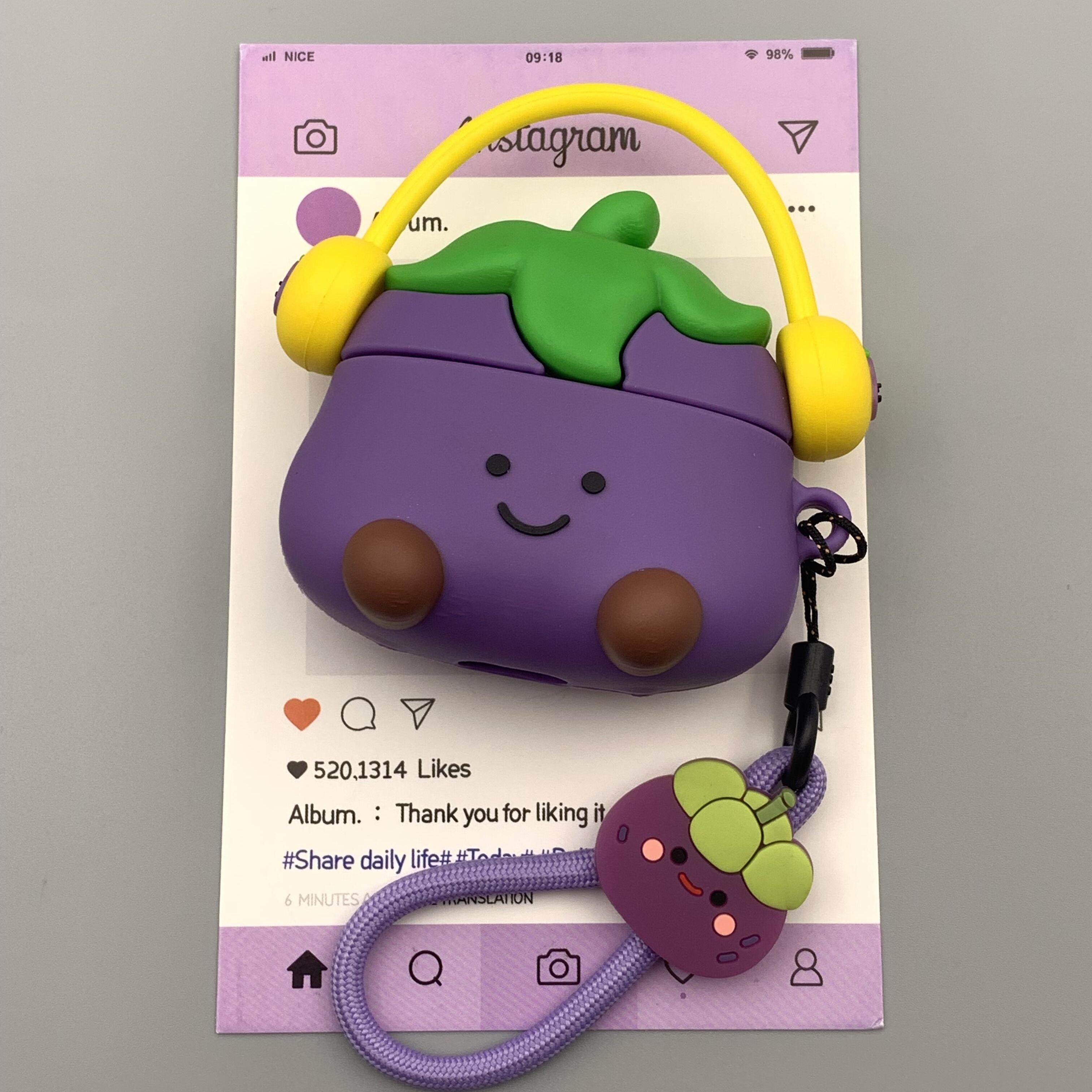 jellycat呆萌可爱听歌紫色茄子适用苹果无线蓝牙AirPodsPro三代耳机壳4代软1/2代硅胶AirPods3代保护套Pro2代,3C数码配件,耳机保护套,淘宝优惠券,粉丝福利购,淘宝优惠卷