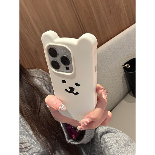 日韩超火卡通立体耳朵自嘲熊适用iphone15promax手机壳苹果16硅胶软壳14pro防摔13promax全包15新款16pro女款