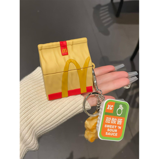 创意M记麦门打包袋适用苹果无线蓝牙AirPodsPro三代耳机壳AirPods4代女AirPods1 2硅胶壳3代防摔Pro2代保护套