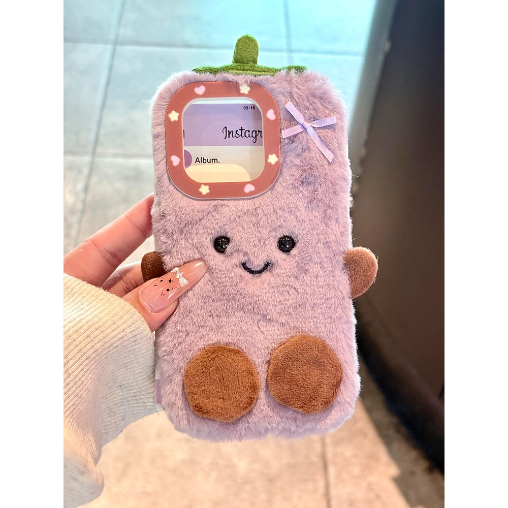 jellycat超萌可爱蝴蝶结毛绒茄子适用iphone15promax手机壳苹果16新款14pro个性13promax小众15全包16pro高级