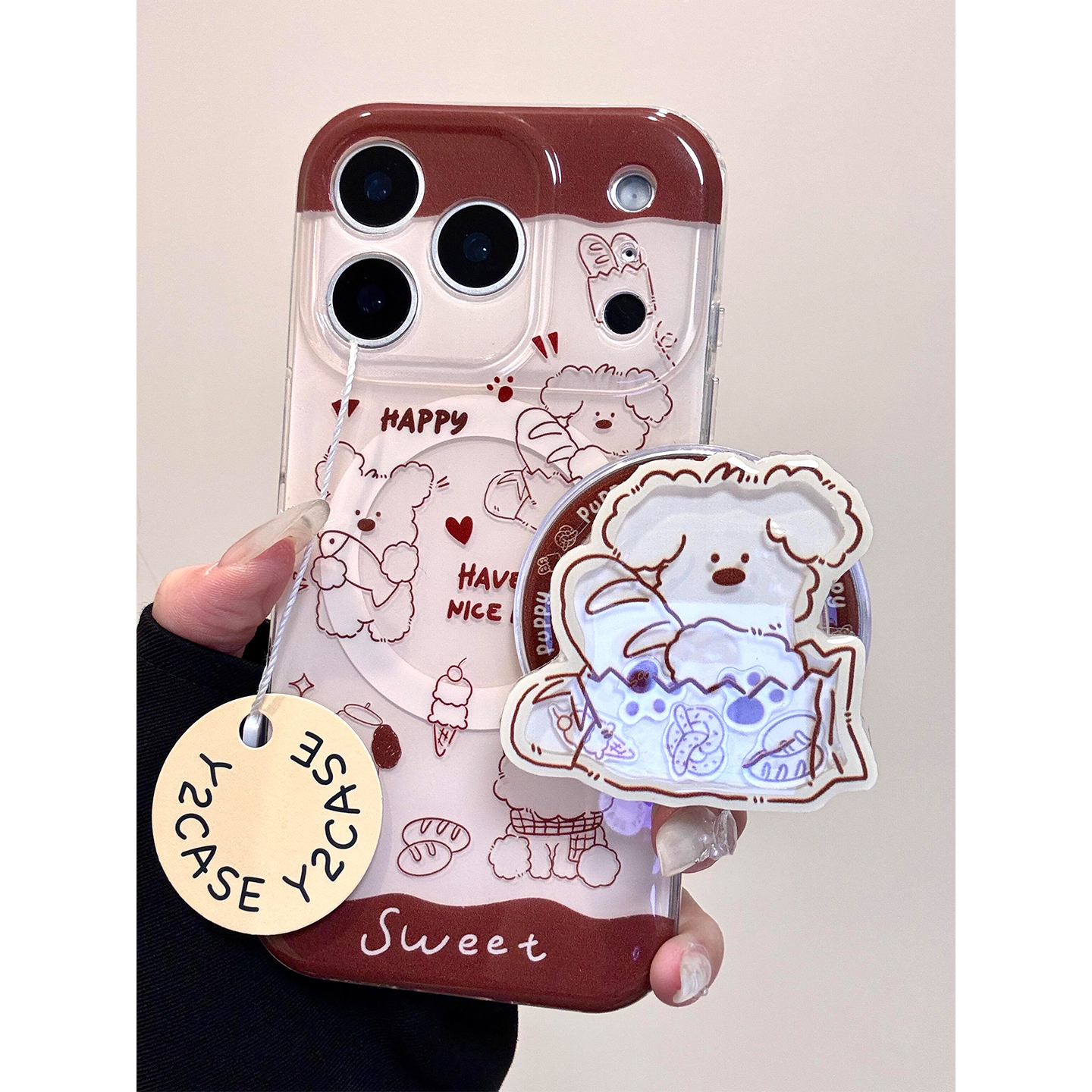 韩系美拉德棕秋冬面包小狗磁吸支架适用iPhone17promax手机壳苹果17新款16pro全包14防摔15pm女款17pro超好看