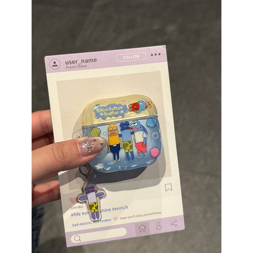 抽象搞怪趣味可爱比奇堡路人鱼适用苹果无线蓝牙AirPodsPro三代耳机壳AirPods4代软1/2代硅胶3代防摔Pro2女款