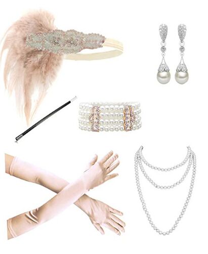 1920s Great Gatsby Accessories Set Flapper Headband Costume