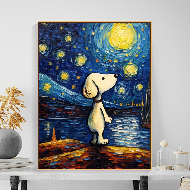 星空手绘数字油画DIY填充画梵高装饰画米奇史努比油彩画抽象挂画
