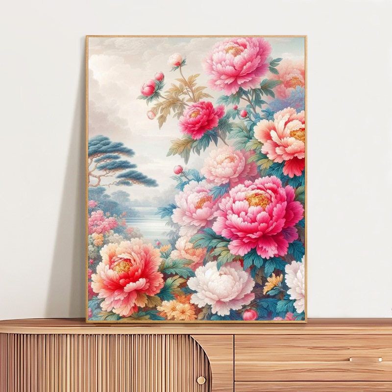 可定制数字油画DIY手工装饰画牡丹花填充画客厅沙发背景墙装饰画图片