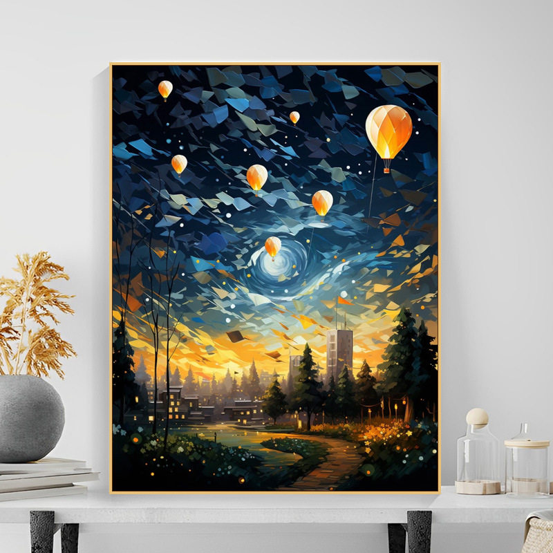 手工diy数字油画填色画手绘梵高星空装饰画高级感风景填充丙烯画