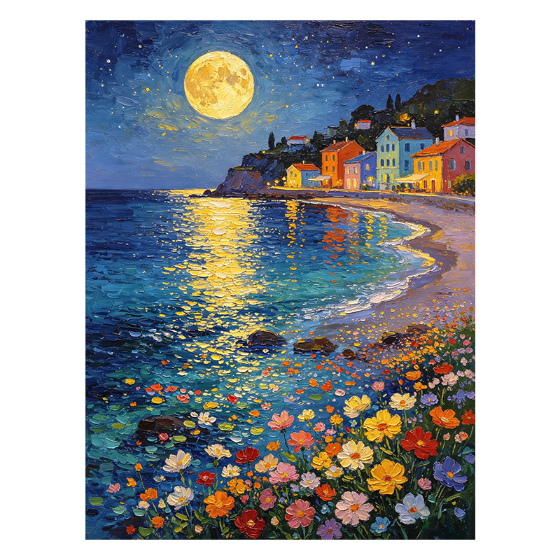 来图可定制数字油画diy手工零基础手绘装饰画丙烯画填充海景花卉