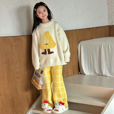 女童家居服套装秋冬款睡衣加厚