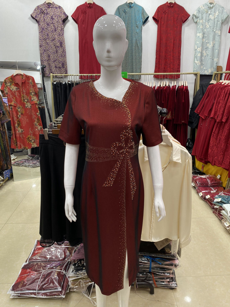 中年妈妈装结婚装夏高贵洋气串珠连衣裙喜婆婆婚宴礼服改良旗袍裙