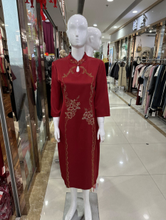 年轻婚礼喜妈妈中式 旗袍红色连衣裙优雅气质喜婆婆婚宴礼服 改良版