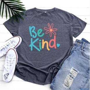 Cotton tshirts for women Tee Tops女装大码纯棉BE KIND印花短袖