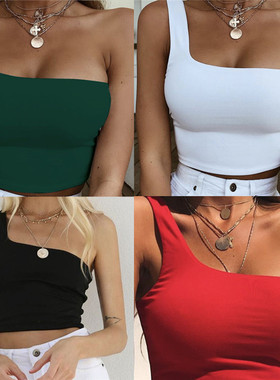 2025 Summer One Shoulder Ladies Crop Tank Tops Women T Shirt