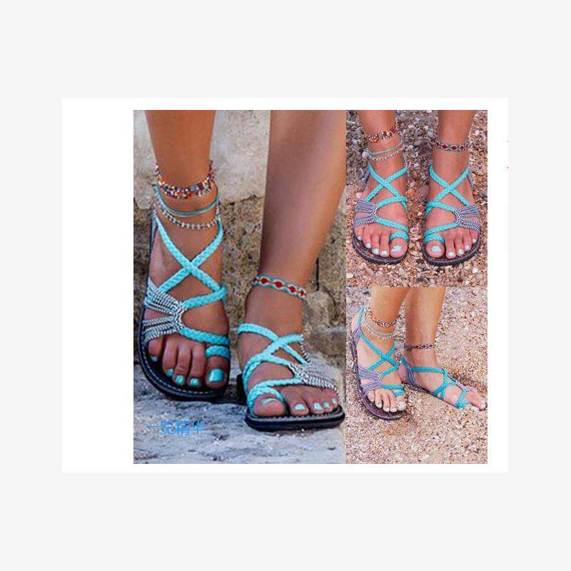 Women's large size knot flat summer beach sandals女休闲凉鞋