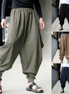Men Harem Pants Cotton Linen Loose Baggy Trouser Gypsy Pants
