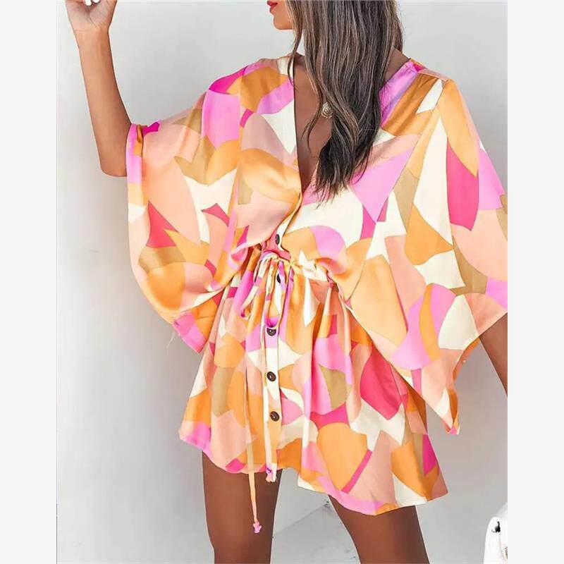 欧美时尚休闲印花连衣裙短裙女 Casual Printed Beach Mini Dress