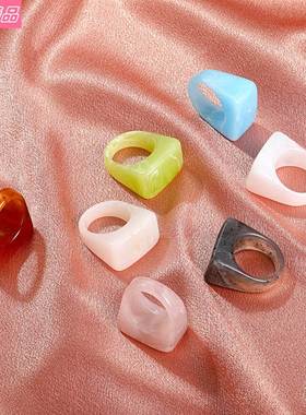 Retro ins style simple acrylic square transparent resin ring