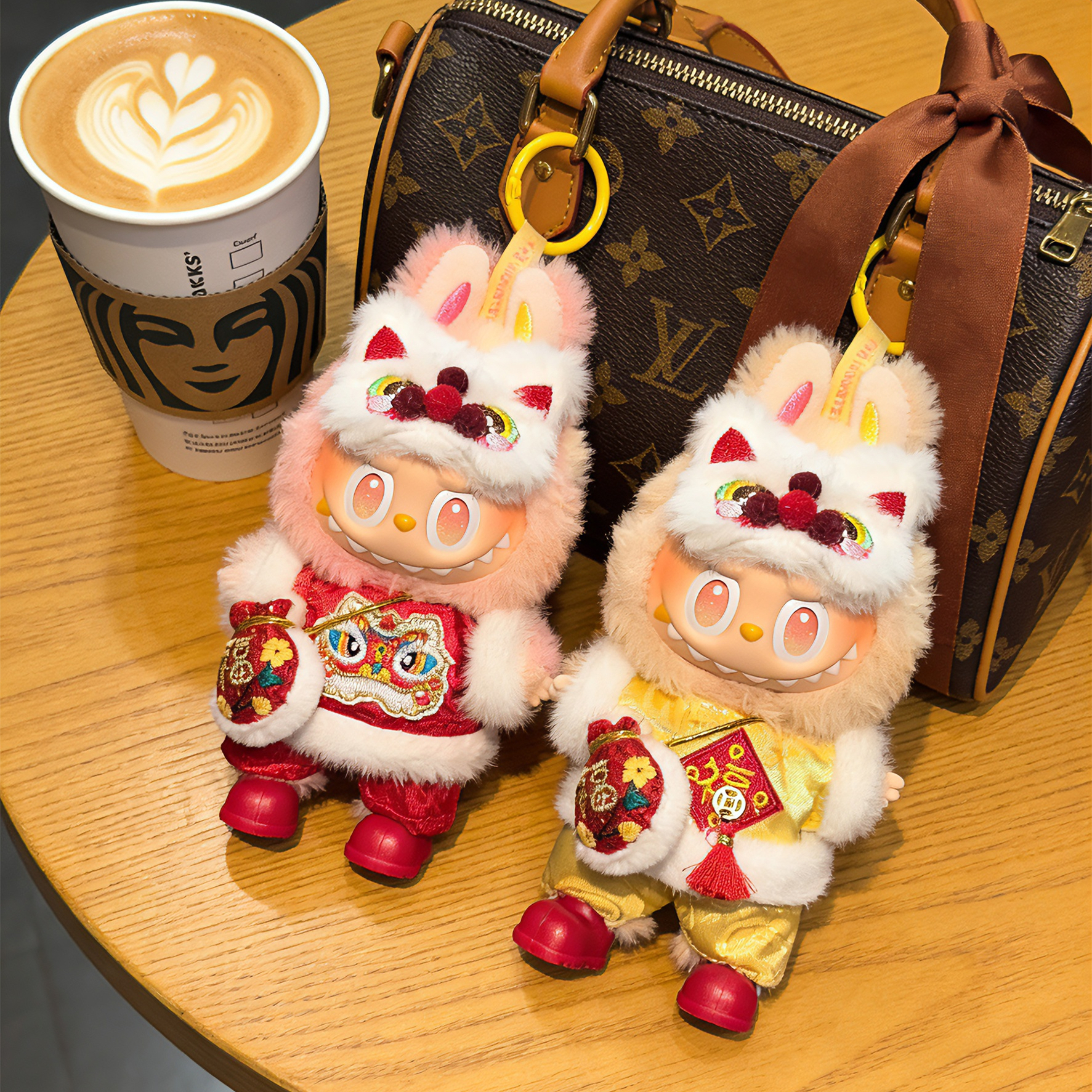 【新春限定】labubu娃衣一二三代拉布布通用衣服替换装红色醒狮服