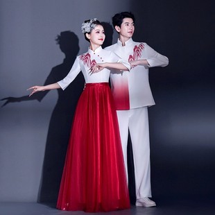 大合唱团演出服女长裙成人红歌比赛朗诵中老年学生表演指挥礼服男