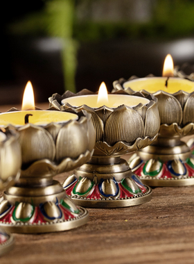 全金属莲花烛台酥油灯座长明灯家用佛前蜡烛台佛供灯佛灯供灯摆件