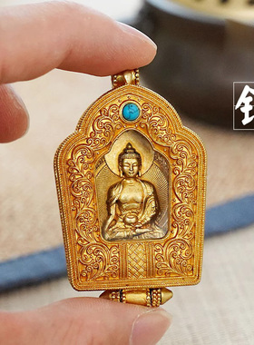黄铜佛像嘎乌盒可打开随身吊坠