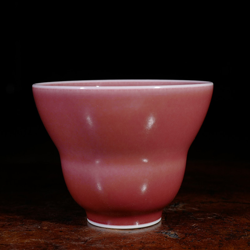 龙圣华苑 景德镇谷雨山房豇豆红七贤折腰杯 手工复古风主人杯茶杯
