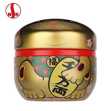 龙圣华苑 日本原产进口NITTOH日东招财猫镀锡茶叶罐马口铁食品罐