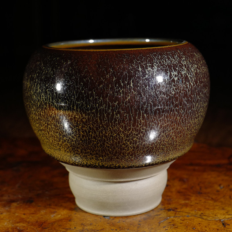 龙圣华苑 台湾郑顺仁早期油滴天目盏/名家手工手握天目主人杯建盏