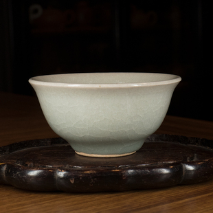 龙圣华苑河南小神仙窑王铮仿古青白釉压手杯名家手工开片主人杯