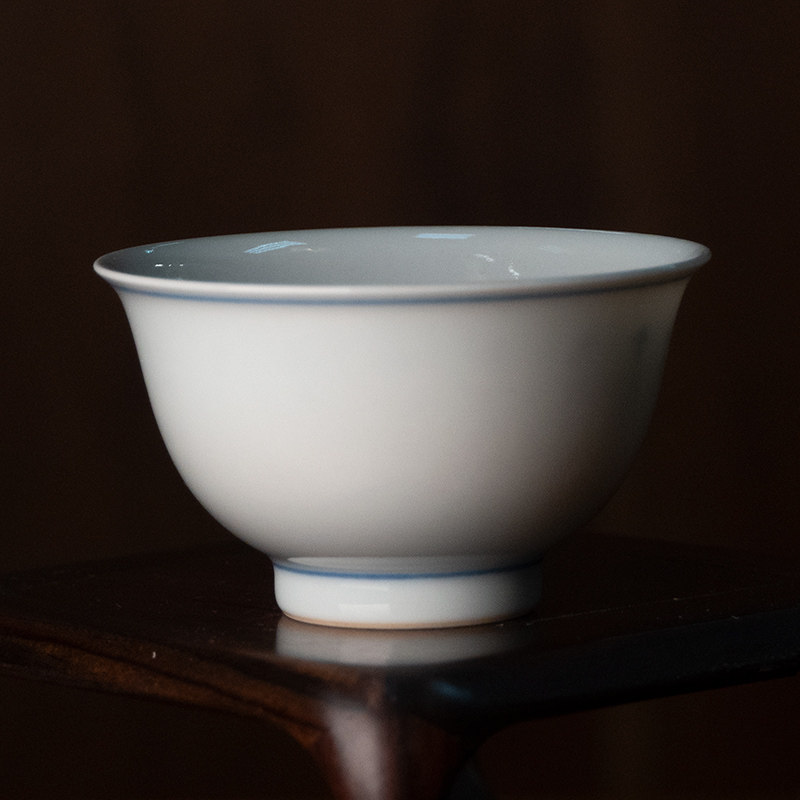 龙圣华苑景德镇邱云内写七碗茶诗文主人杯名家手工内绘青花品茗杯