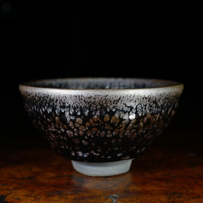 龙圣华苑 现代陶艺大师李达鹧鸪斑建盏/福建建阳铁胎黑釉油滴茶盏