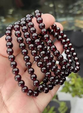 精品级纯天然5A级7mm酒红石榴石圆珠手链石榴石手链水晶百纯天然