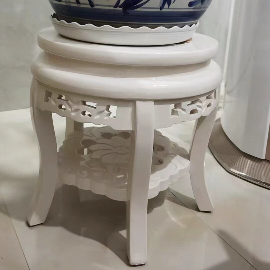 欧式白色实木花架客厅室内落地单个简约圆形鱼缸吊兰盆景整装包邮