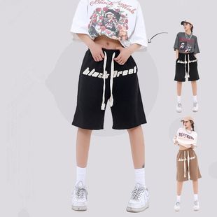 男夏季 裤 美式 黑色宽松休闲工装 子 复古街头潮牌青少年五分中裤 短裤