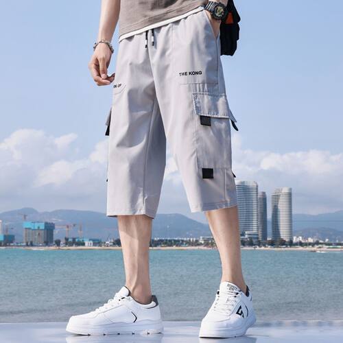 工装七分裤男过膝短裤外穿宽松潮流ins学生休闲中裤2024夏季薄款