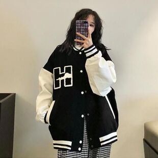 韩版潮流BF风国潮显瘦棒球服外套女秋冬新款学生复古拼接夹克情侣